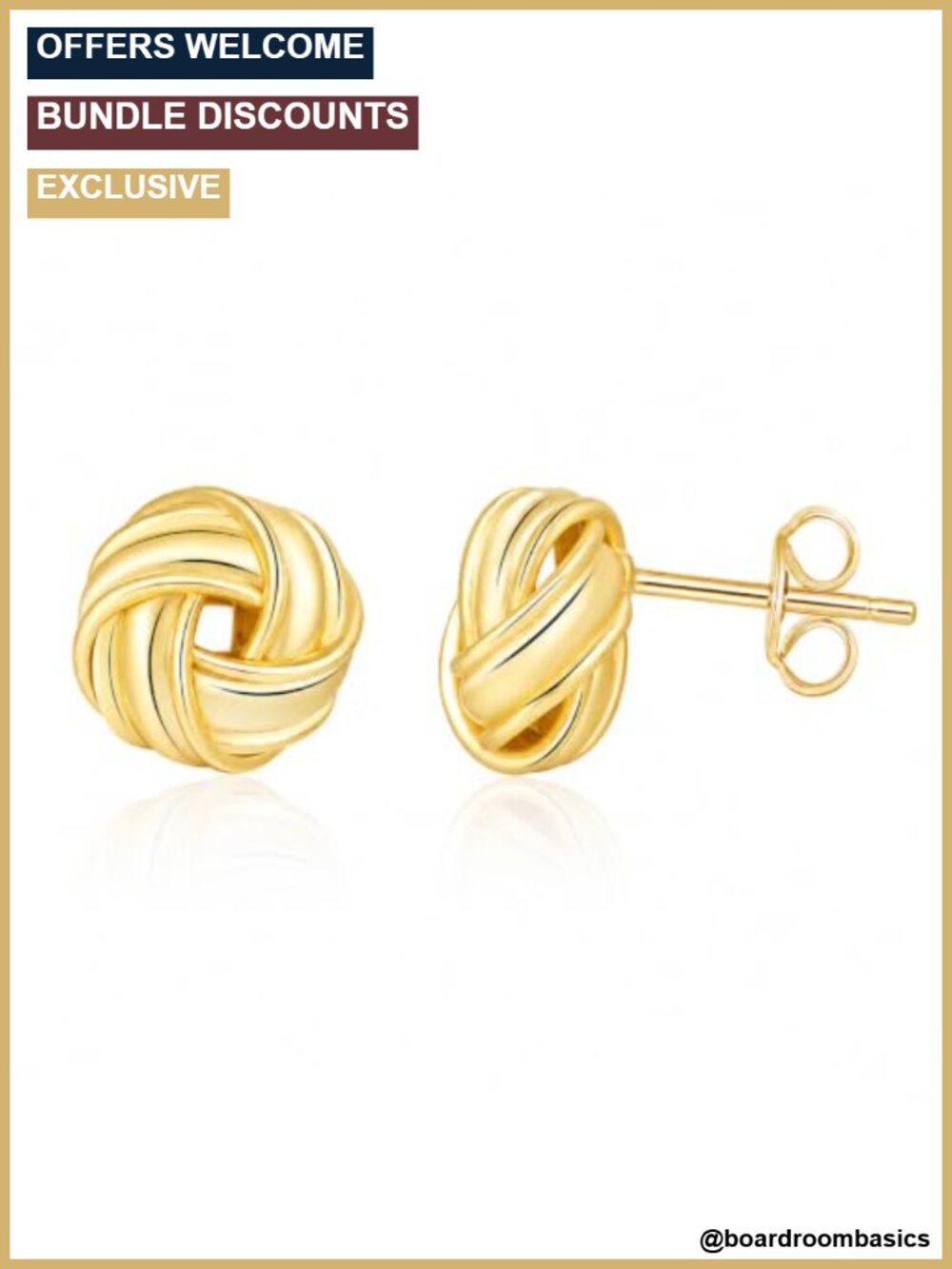 14K Gold Plated Love Knot Stud Earrings Woven Mesh 10mm